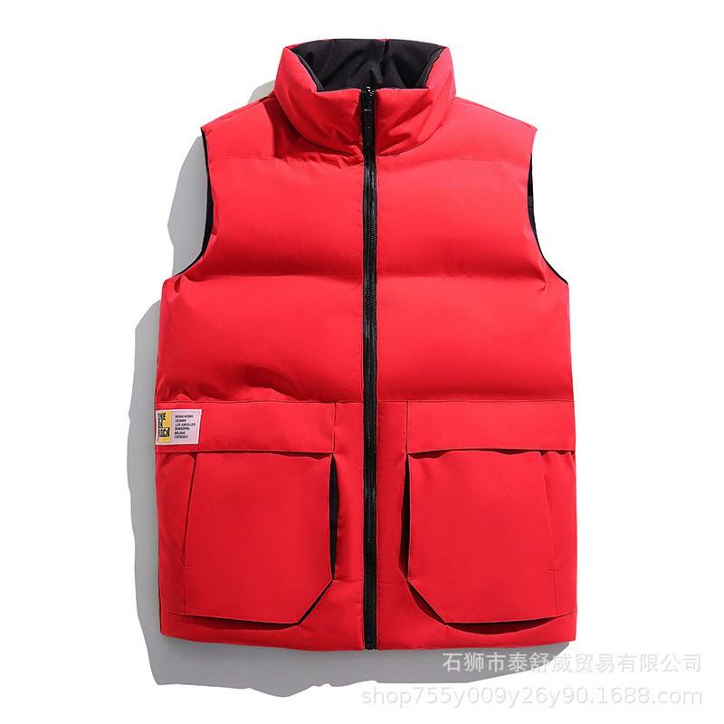 Mens Winter Puffer Vest Solid Color Casual Warm Down-Free Quilted Sleeveless Jacket With Zippered Pockets