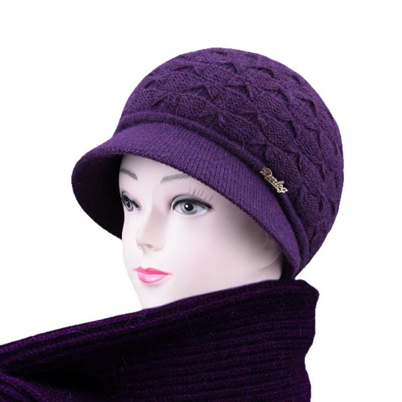 Autumn and winter middle-aged big eaves mother fisherman hat scarf piled thickened warm fashion wool knitted hat women