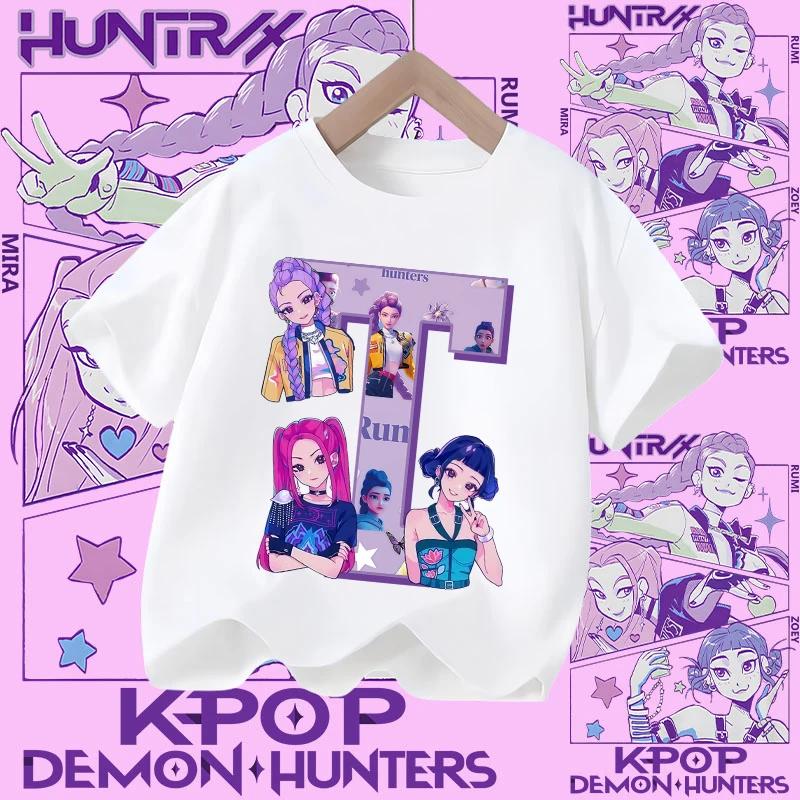 New Model A-Z Letter K-pop Demon Hunter Children's T-shirt for Girls, Sports Shirt, Summer Short-Sleeved Casual Top