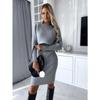 Модные осенние элегантные трикотажные женские комплекты платьев, зимние однотонные платья из двух частей с длинными рукавами, зимние сексуальные вечерние платья из 2 предметов 30462