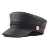 Youth pu leather newsboy flat top navy hat women's autumn and winter fashion versatile flat top hat men's duck tongue beret