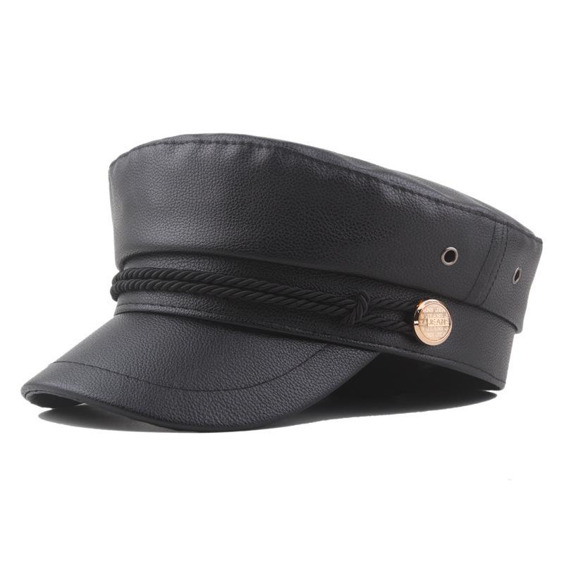 Youth pu leather newsboy flat top navy hat women's autumn and winter fashion versatile flat top hat men's duck tongue beret