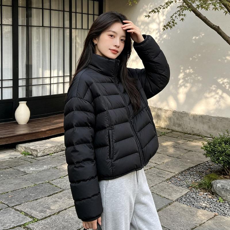 Down jacket women's new stand-up collar ribs light short jacket duck down jacket women