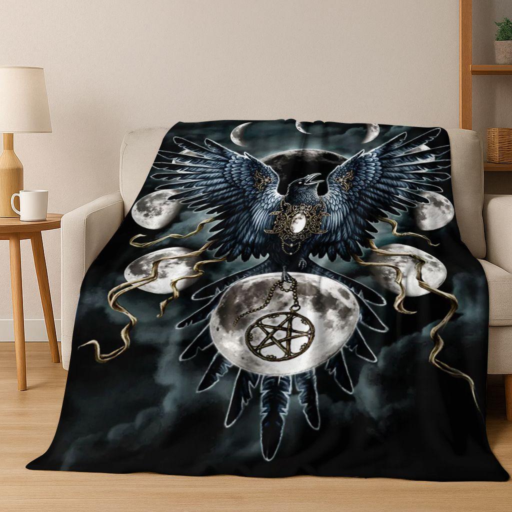 3D Viking Oding Raven Crow Skull Huginn Muninn Norse Flannel Blanket,Warm and Cozy Soft Throw Blanket for Home Bedroom Bed Sofa