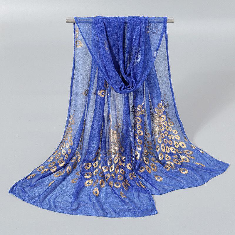 Ladies' Fashionable and Versatile Decorative Scarf with Peacock Foil and Gold Foil, Wrapped Scarf
