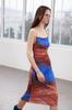 Women's Fashion Evening Dress Strap Sleeve Midi Limited Edition Brown Printed Midi Strap Flexible Knitted Dress