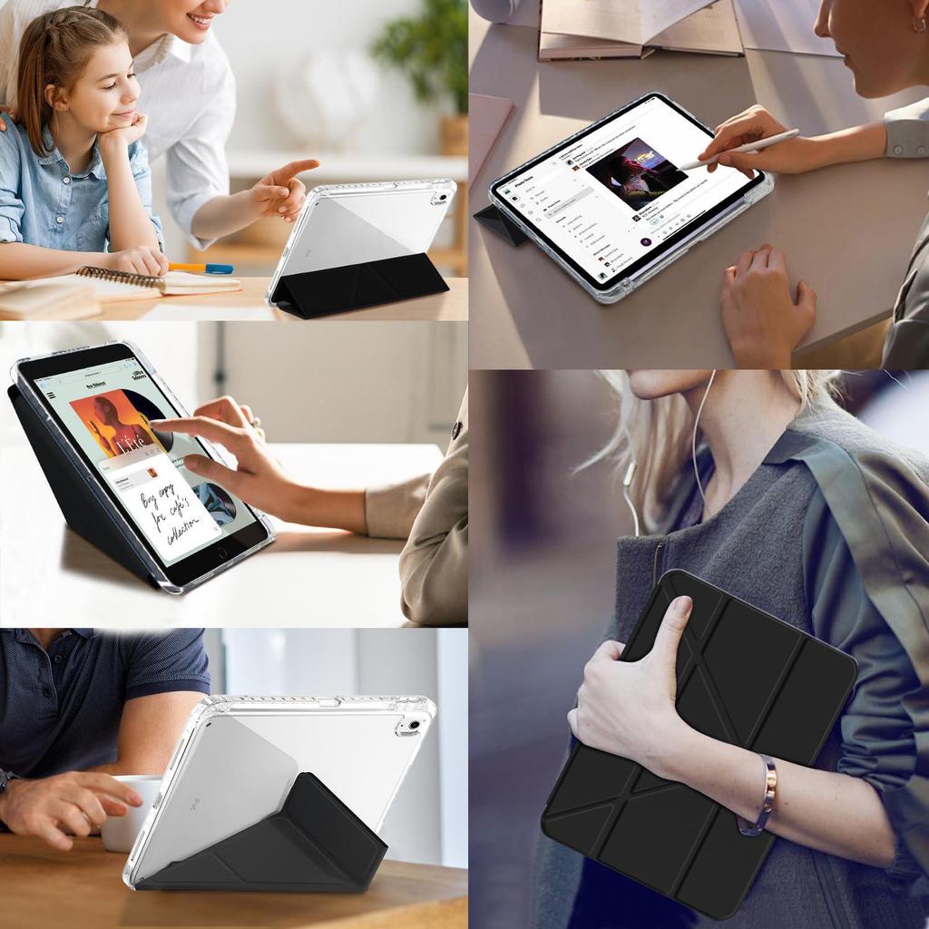 For iPad Mini 7 A17 Pro Case 2024 with Pencil Holder iPad Mini 6 2021 8.3inch Tri+Y-fold Stand Acrylic Back Cover Tablet Cases