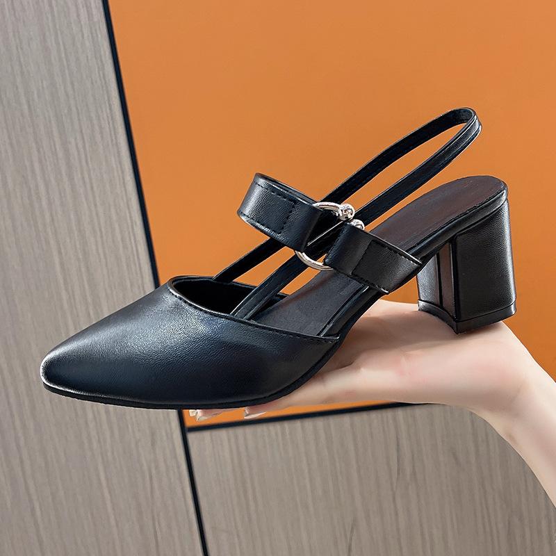 Босоножки Баотоу женские новая мода толстый каблук остроносые сандалии большой размер высокие каблуки