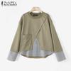 ZANZEA Women Casual Round Neck Long Sleeve Striped Pullover Sweatshirts