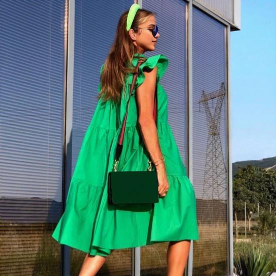 Женское платье с круглым вырезом, летящими рукавами, трапециевидной формы, большие качели, свободные лоскутные плиссированные мягкие пляжные каникулы