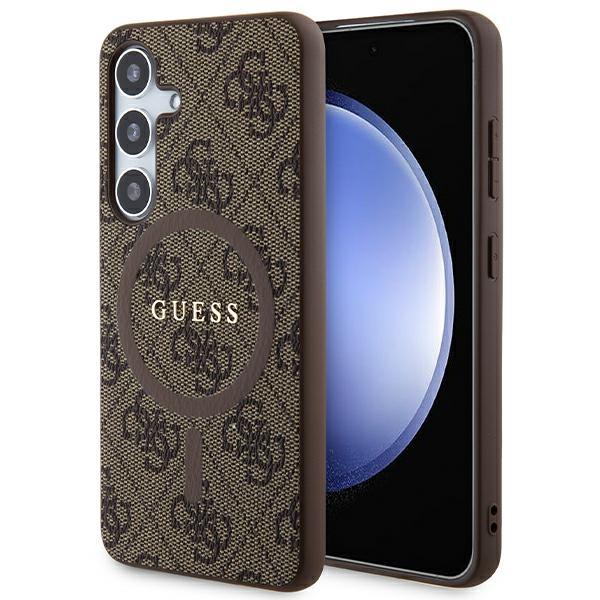 Etui do Samsung Galaxy S24 Guess Leather Metal Logo MagSafe Brązowe