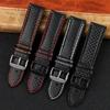 Genuine Leather Bracelet Carbonfiber Grain Watchband 18mm 20mm Red Orange Stitching Watch Band 21mm 22mm 23mm 24mm Watch Strap