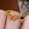 Elegant Vintage Gold Butterfly Ring For Women Featuring Unique Twisted Enamel And Open Design