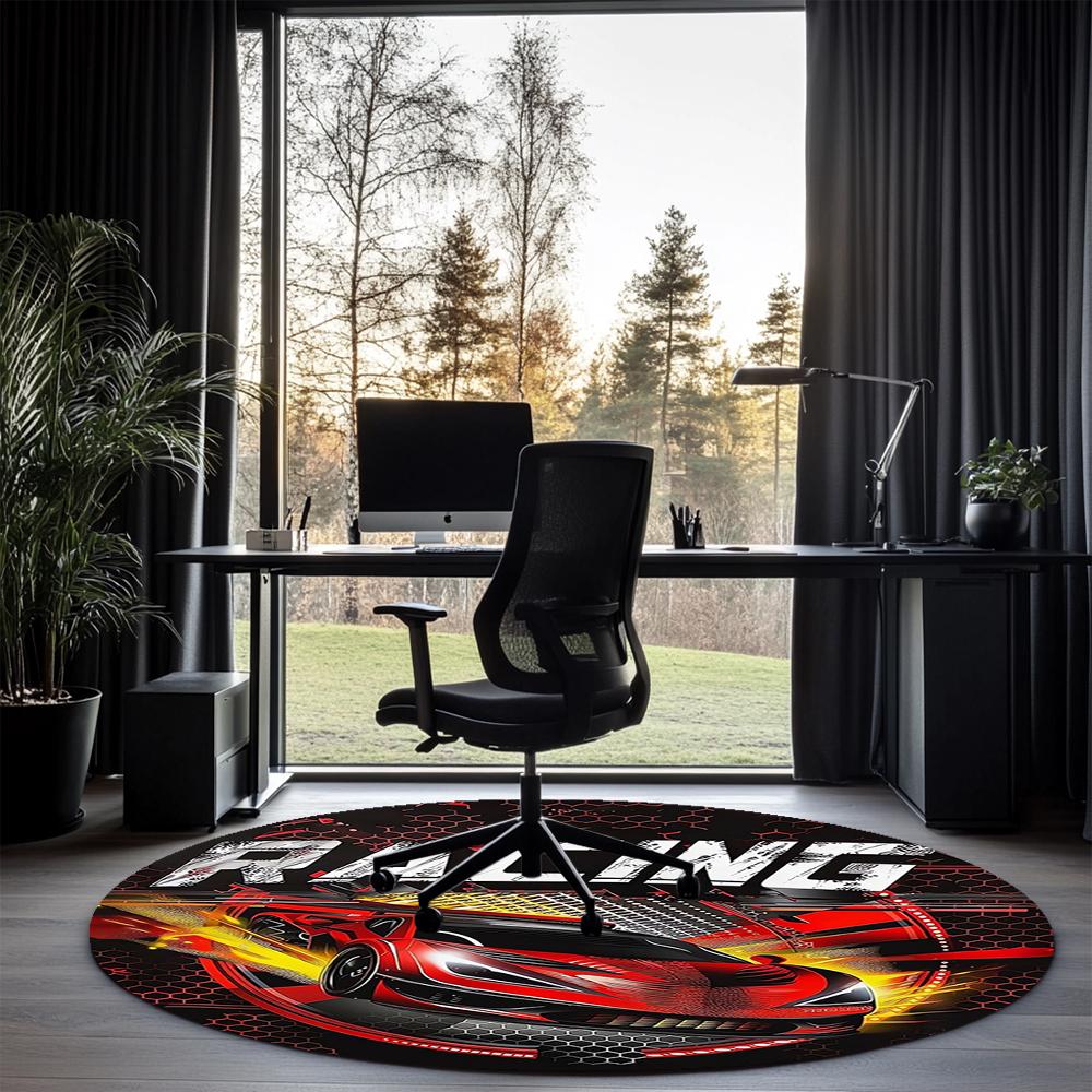 Racing Printed Round Rug Carpet Chair Rug Area Rug Entryway Doormats,for Office Chair Living Room Bedroom Kitchen Room.