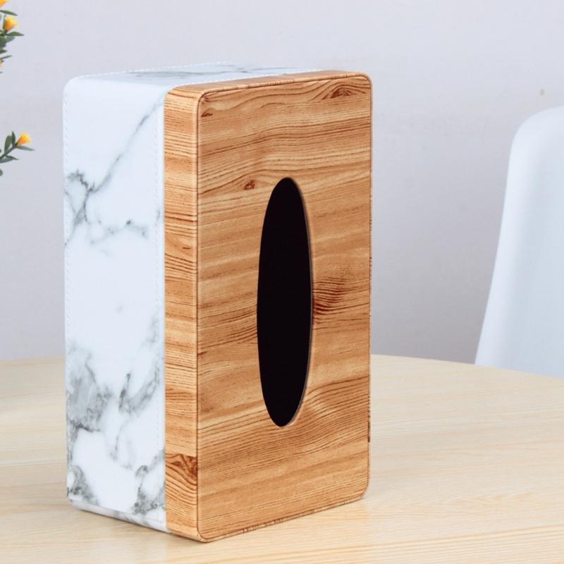 BAAU Rectangular Marble PU Grain Tissue Box Cover Napkin Holder Paper Towel Dispenser Container for Home Office Decor