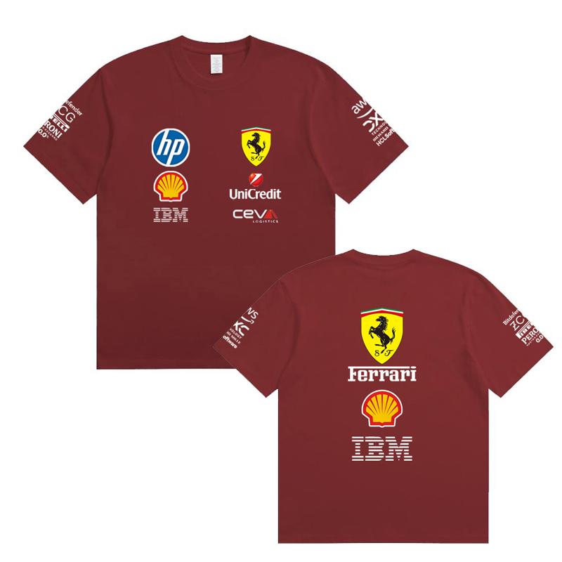 Парные Оверсайз Футболки Ferrari F1 Racing Классический Принт Логотипа Спонсора Короткий Рукав Мотоспорт Повседневная Уличная Одежда