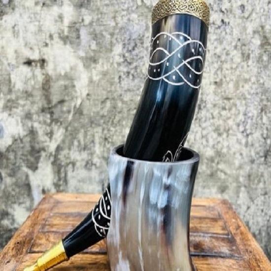 Premium Viking Drinking Horn with Stand  Viking Vibes by Loop  Handcrafted Vikings Horn Beer Mug  Wine Horn Mug Brass Ring Design United