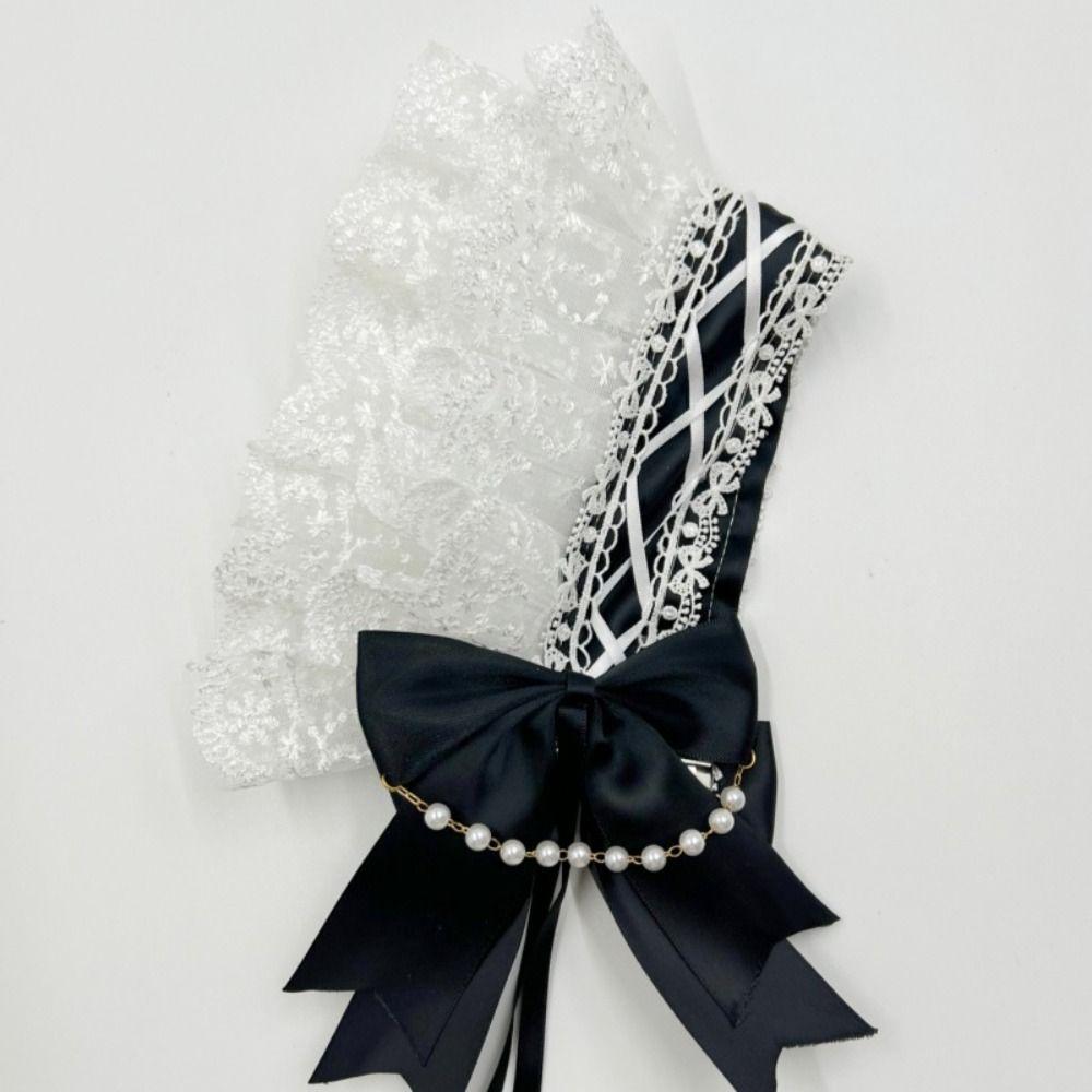 Sweet Lolita Lace Headband Pearl Maid Cosplay Headdress Creative Ruffled Hairband Party