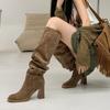 Fashion 2024 New Winter Women Shoes Sexy High Solid Color Slip-On Flock Warm Knee Length Boots Ladies Mature Party Elegant Boots