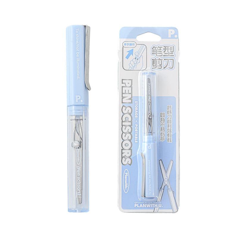 Planwith Friends Plan PLAN Pen Scissors, Portable Mini Rounded Corner Spring Small Scissors Office Paper Cutters