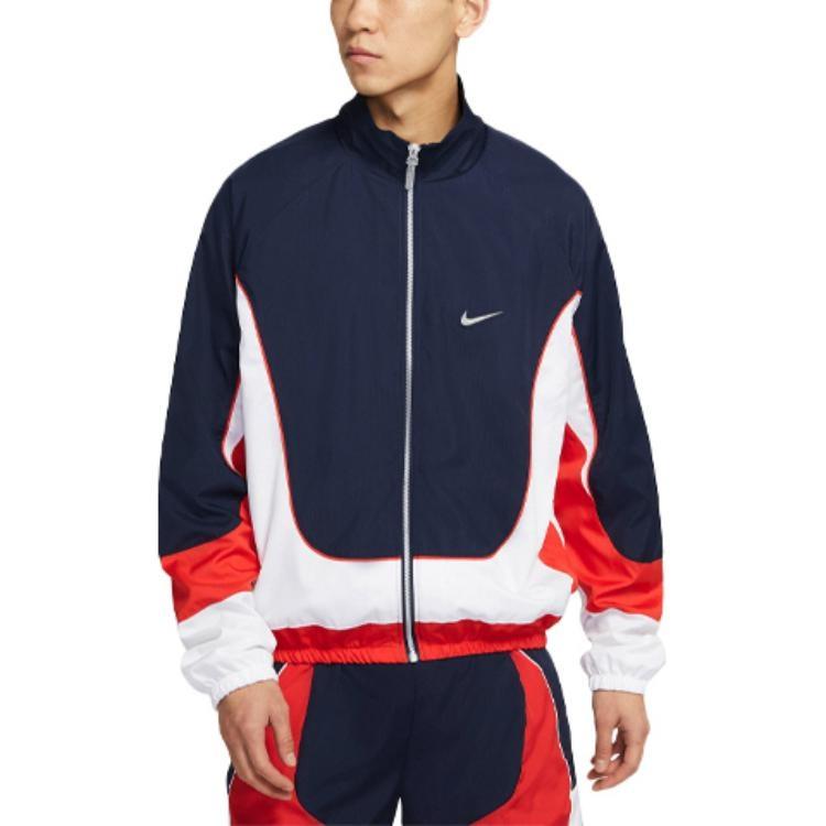 Nike Throwback Colorblock Woven Sports Basketball Stand Collar Jacket Navy Blue Dark blue Men's CV1932-419