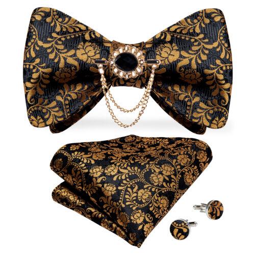 Мужской шелковый галстук-бабочка, регулируемый синий галстук-бабочка, набор запонок с цветочным принтом пейсли