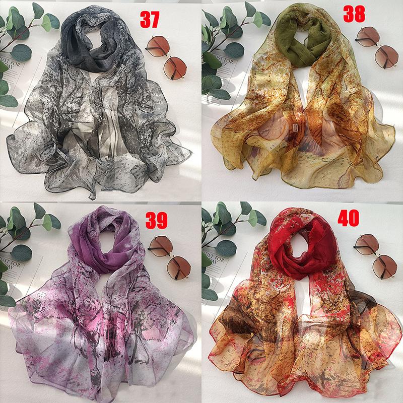 40 цветов, новый длинный шелковый атласный женский шарф с принтом, винтажный универсальный солнцезащитный пляжный шаль, шарф