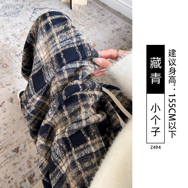 Red Woolen Plaid Pants Women's Spring and Autumn New High-waisted Drooping Straight Loose and Lazy Casual Wide-leg Pants