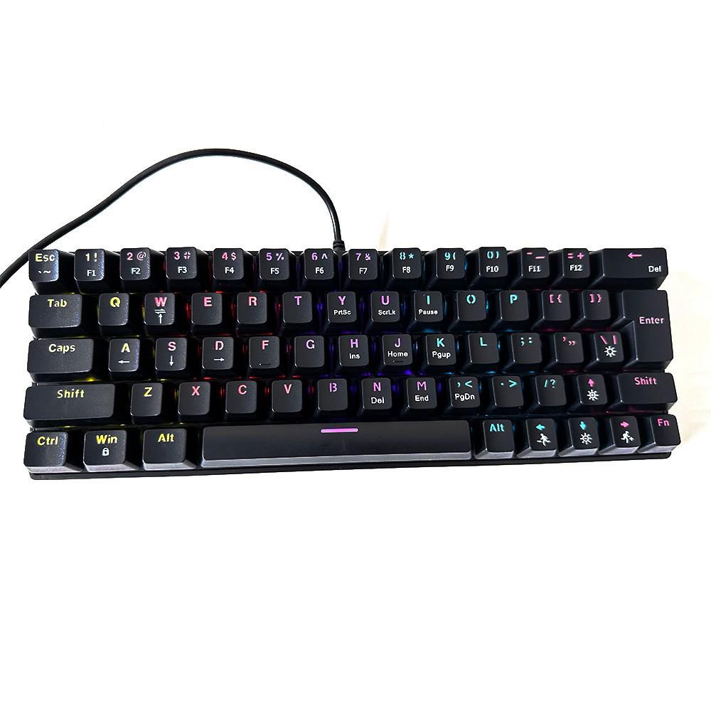 T-WOLF T61 RGB Проводная механическая игровая клавиатура с подсветкой, синие переключатели, 61-клавишный портативный дизайн.