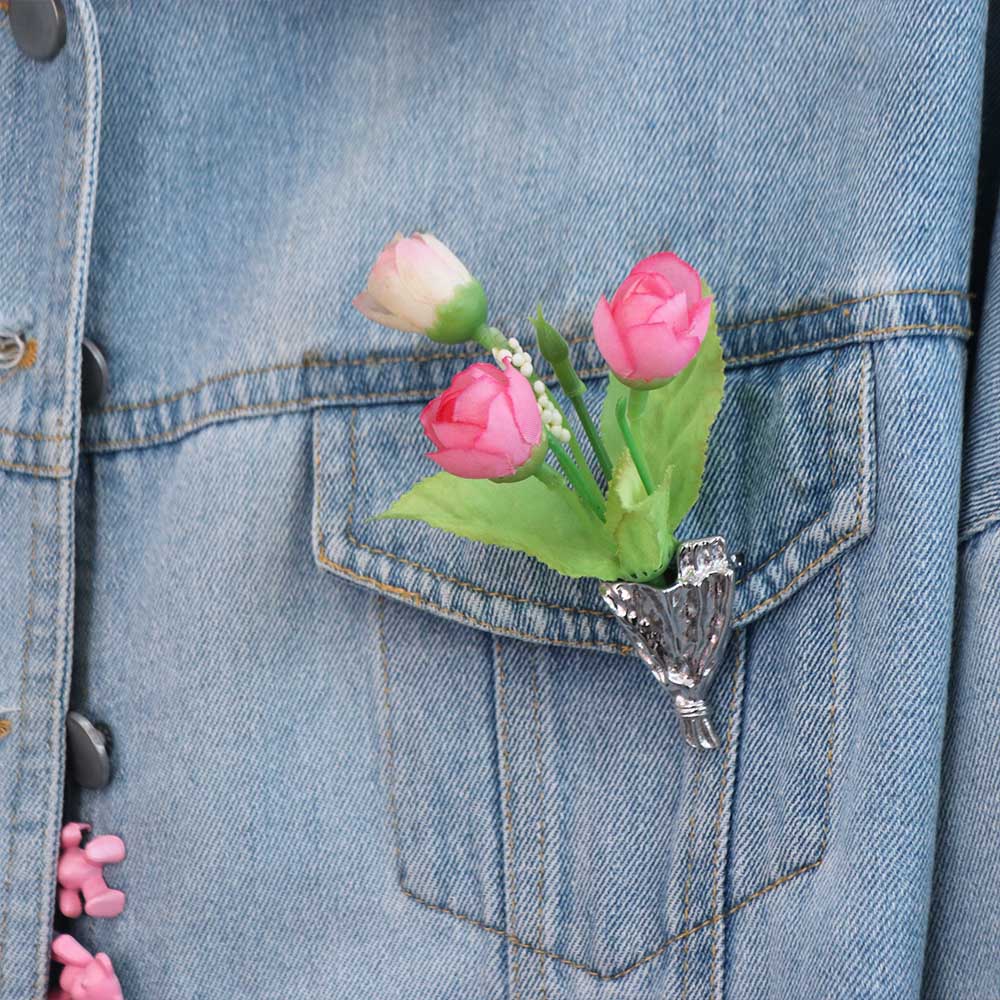 Zinc Zinc Alloy Wearable Flower Bouquet Clip Silver Gold Brooch Temperament Flower Brooch  Decoration