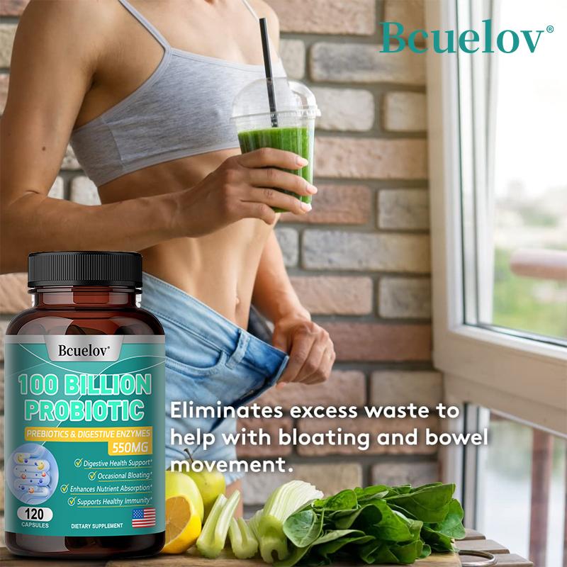 100 Billion Probiotics Prebiotics Digestive Enzymes 550mg 120 Capsules 120 Count