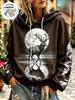 Women Fleece Lined Hoodie Moon Wildlife Water Reflection Sketch Print Long Sleeve Casual Pullover Halloween Sweatshirt