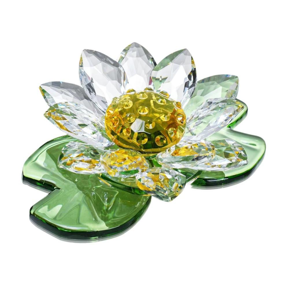 Decorative Glass Flowers Ornament Suncatcher Mini Lotus Crystal Statue Cabinet