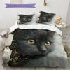 Black Cat Pattern Bedding Quilt Set  Home Decoration  Gift (1 * duvet cover + 2 * pillowcase  without core)