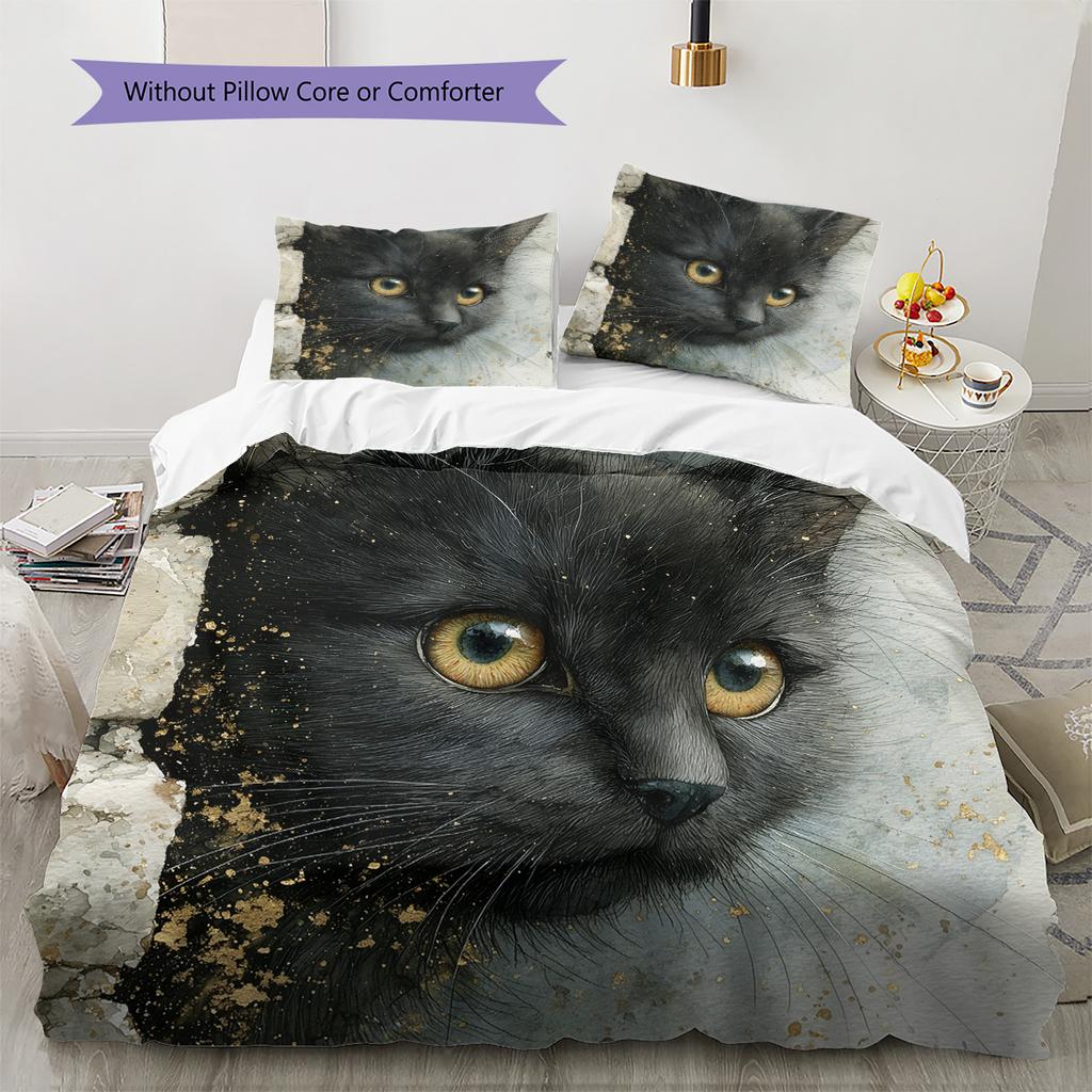 Black Cat Pattern Bedding Quilt Set Home Decoration Gift (1 * duvet cover + 2 * pillowcase without core)
