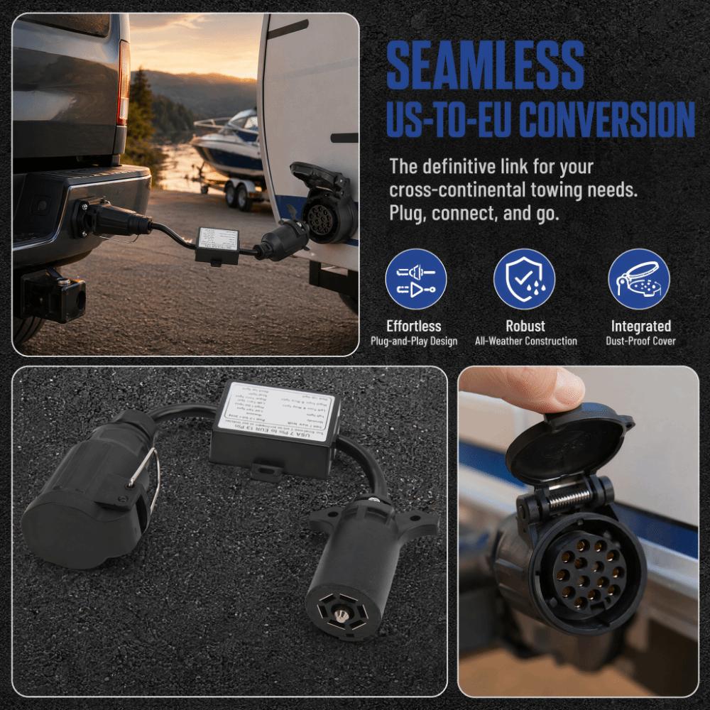 7 Pin to 13 Pin Trailer Plug Converter Black Brake Signal Splitter for Truck, Car Trailer Mod Refit