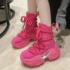Мода Модные толстые мотоциклетные ботинки на платформе для женщин, яркие красные туфли на шнуровке с толстой подошвой, женские, осень-зима, панк, ботильоны, женские