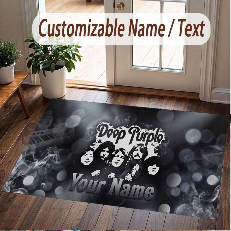 Custom Rug Deep Purple Pattern Print Name Text Soft Non‑Slip Floor Carpet for Home Indoor Decoration