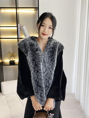 Зимнее женское пальто с рукавами «летучая мышь» из искусственного бархата на пуговицах, короткое пончо, накидка, пальто с воротником из искусственного меха лисы, свободная плюшевая куртка