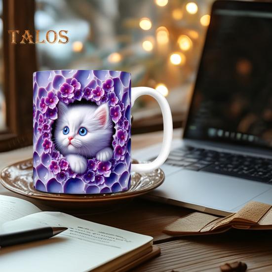 Керамическая кружка для кошек, 11 унций, керамическая кружка для питья, классическая 3D-книжная полка, стакан для воды, рождественский подарок любителям кошек