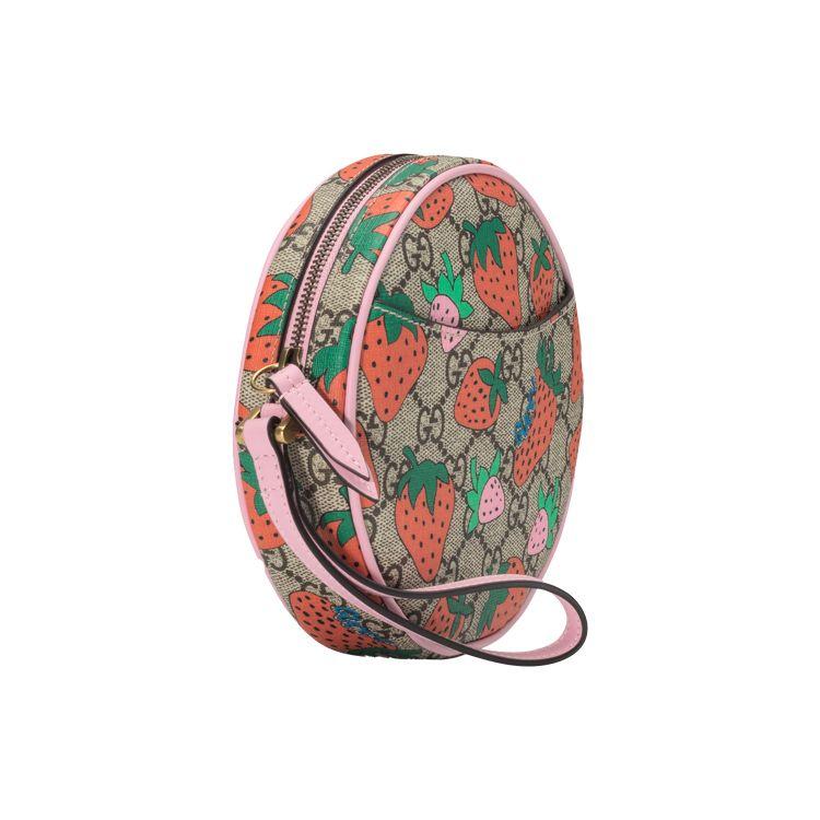 Gucci Strawberry Print Logo Canvas Round Coin Purse Handbag Women Handbags Ebony Red Pink 576213-GZRAT-8483