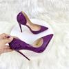 Сексуальные женские туфли с острым носком и тиснением под крокодила фиолетового цвета, туфли для вечеринок и банкетов, женские туфли больших размеров