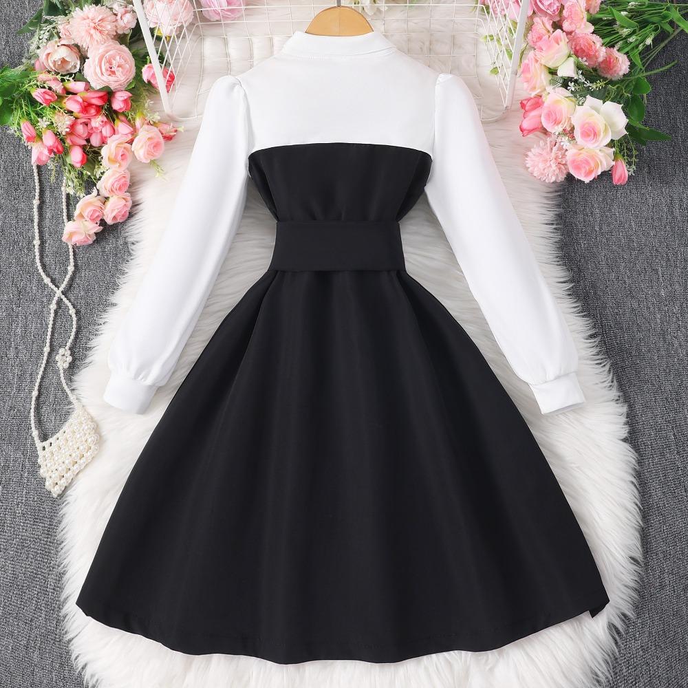 Платье с длинным рукавом для девочек 8-12 лет, осенне-зимнее, пэчворк, модное, контрастных цветов, минималистичное