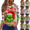 Women's Fashionable Casual Three Quarter Sleeve Christmas Printed Round Neck Top