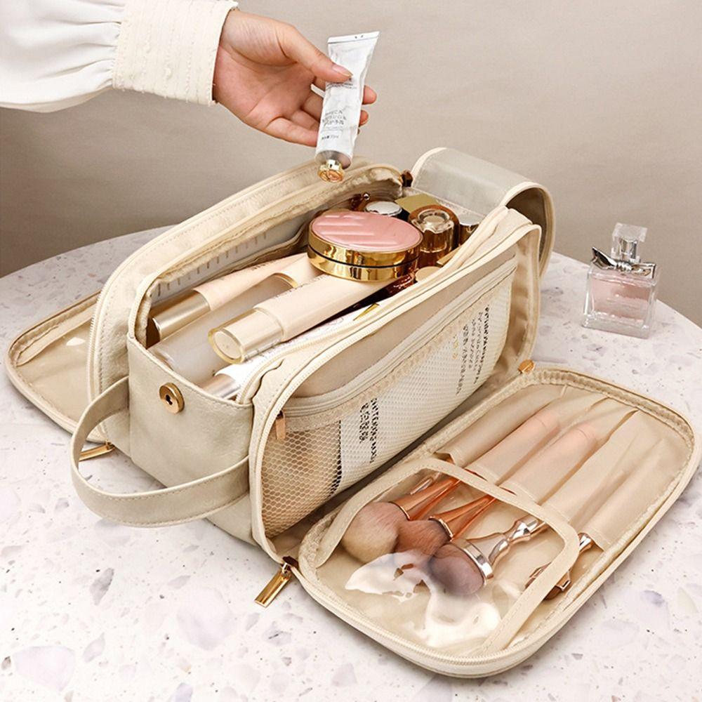 Роскошная косметичка большой вместимости, кожаная сумка для умывальных принадлежностей, портативная дорожная косметичка для девочек
