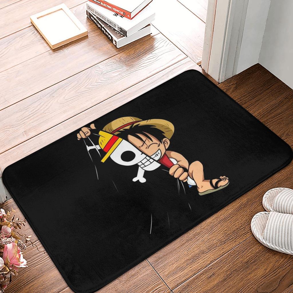 Anime One Piece Front Door Mat Anti-Slip Outdoor Absorbent Straw Hat Pirates Luffy Doormat Garden Garage Entrance Rug Carpet