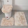 Non Dye Tie Slip Mat Fluffy Plush Bathroom Toilet Seat Cover Carpet 3 Set Piece