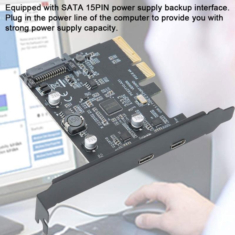 2-портовая карта PCI-E Type-C, адаптер PCI-Express 4X to USB 3.2 Gen, быстрая передача данных 10 Гбит/с