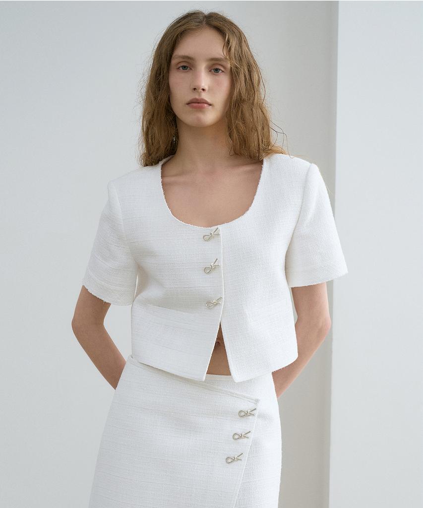 Renej U-Neck Tweed Crop Jacket
