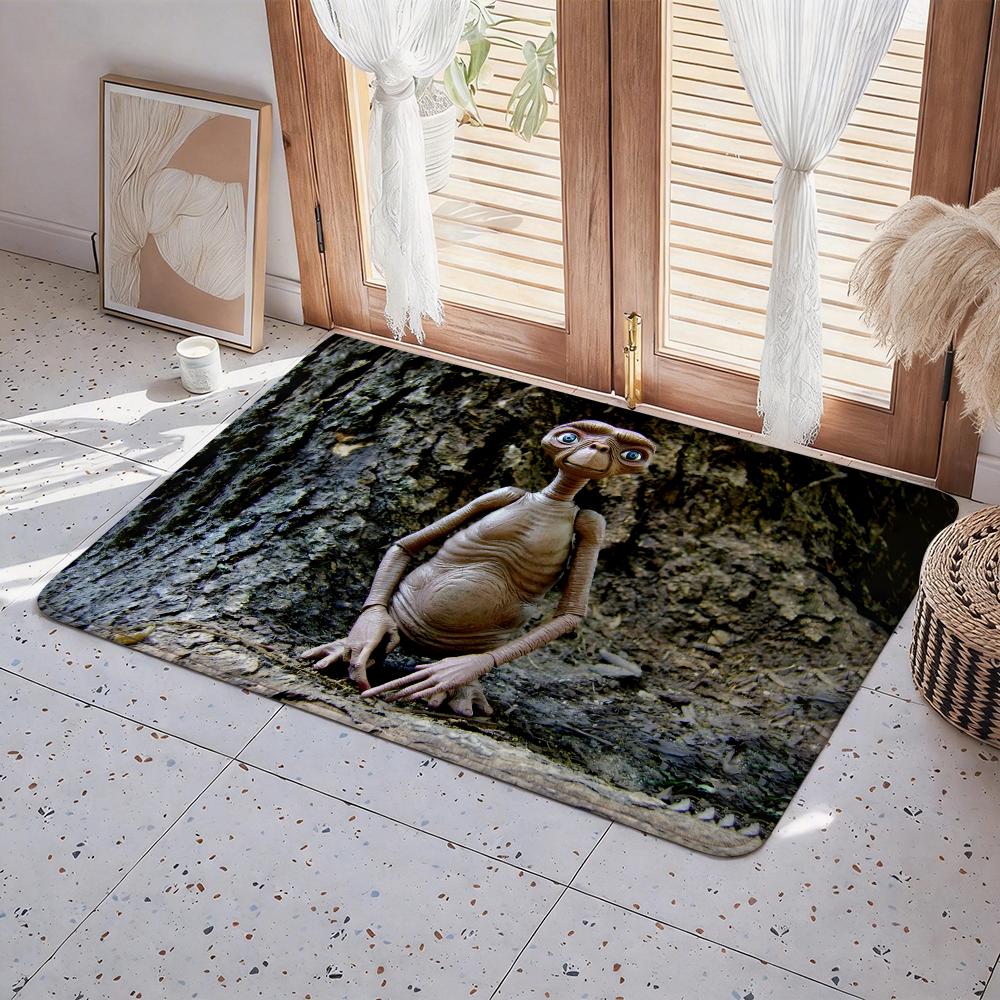 E.T. the Extra Terrestrial Movie Floor Mat Eco Flannel Doormat Non Slip Odorless Indoor Floor Rug Soft Short Plush Home Mat